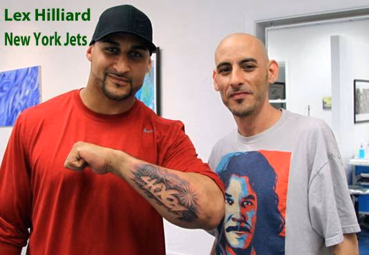 Lex Hilliard of the NY Jets tattooed by Adam Ray