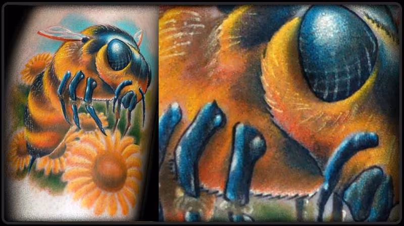 Realistic Bee and Flowers