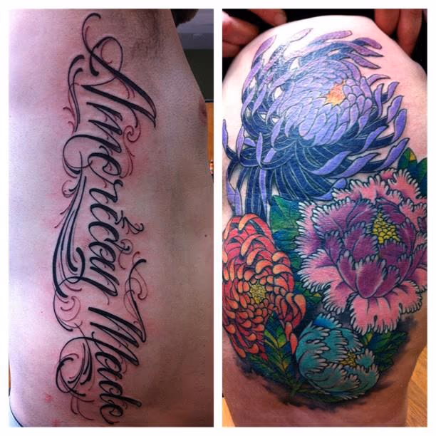 Flowers and script tattoo