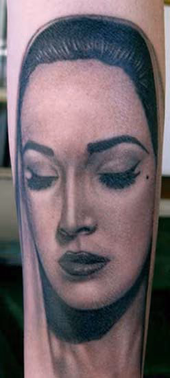 Female Black and Gray Portrait Tattoo