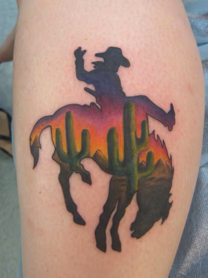 Horse and Cowboy in the Desert