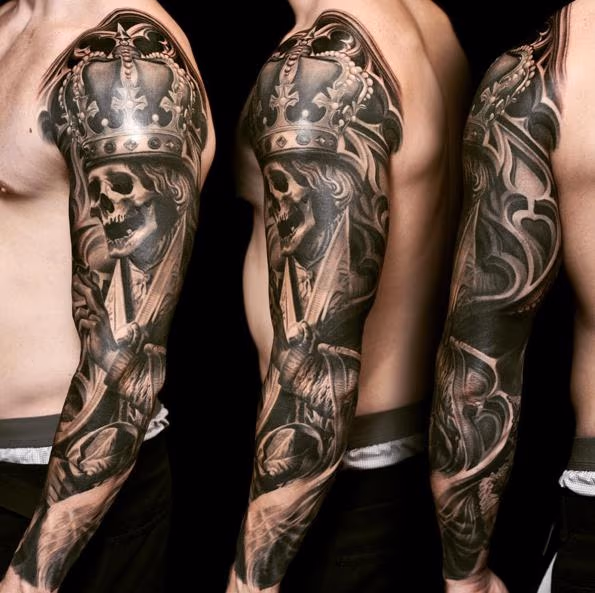 Skull King Arm Sleeve Tattoo
