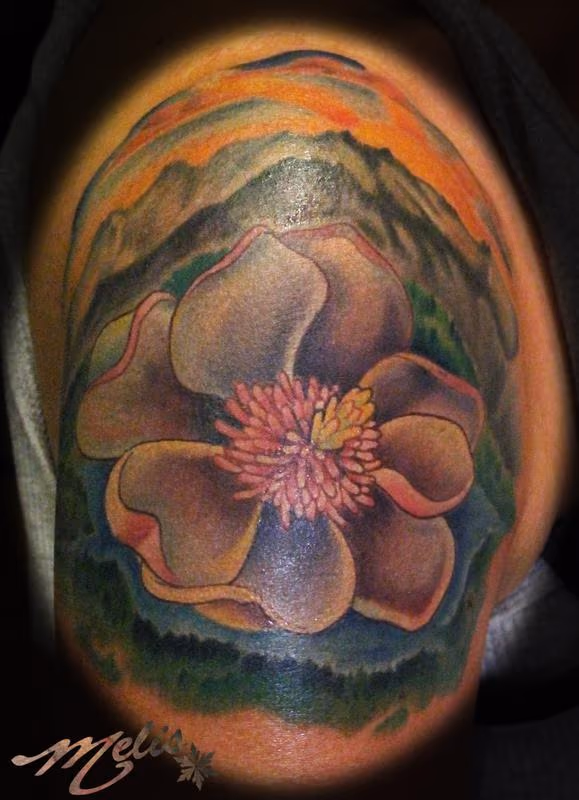 Magnolia Austrian mountain scene