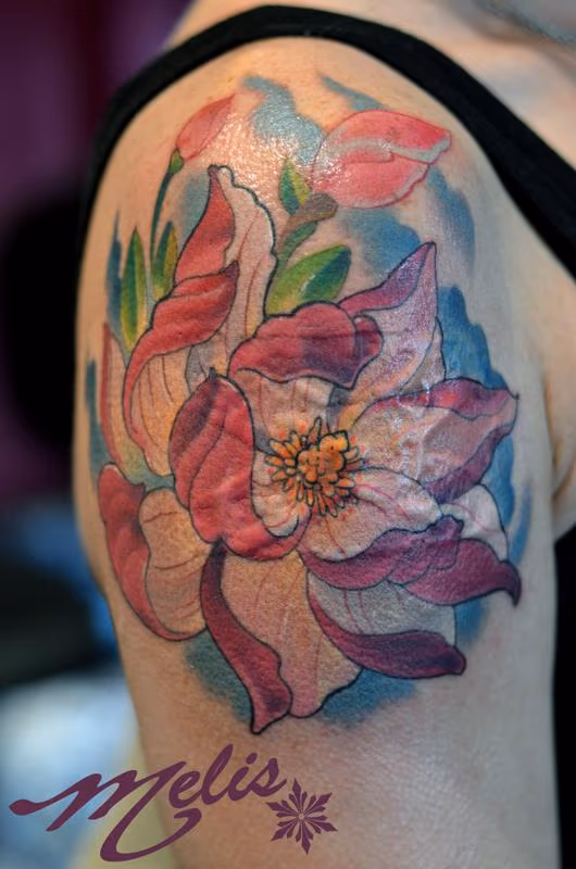 Magnolia flower, laser burn cover up