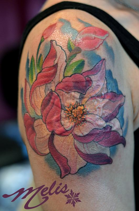 Magnolia flower, laser burn cover up