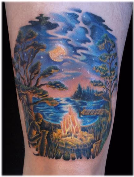 Night time camp fire scene.... thigh piece