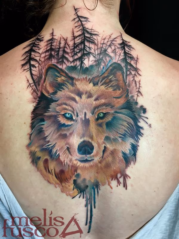 Wolf with gray wash gradient trees
