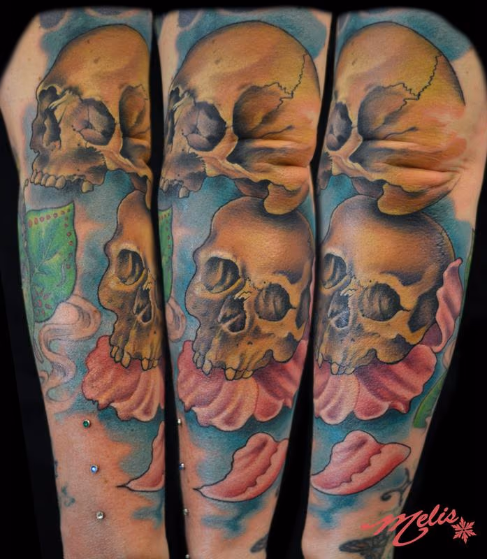 skulls, forearm filler in prog