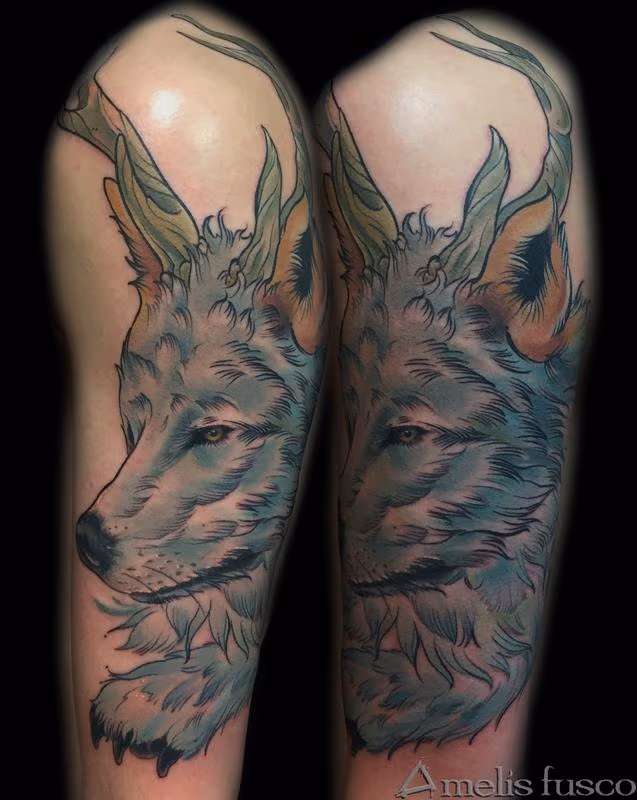 grey wolf w/ antlers