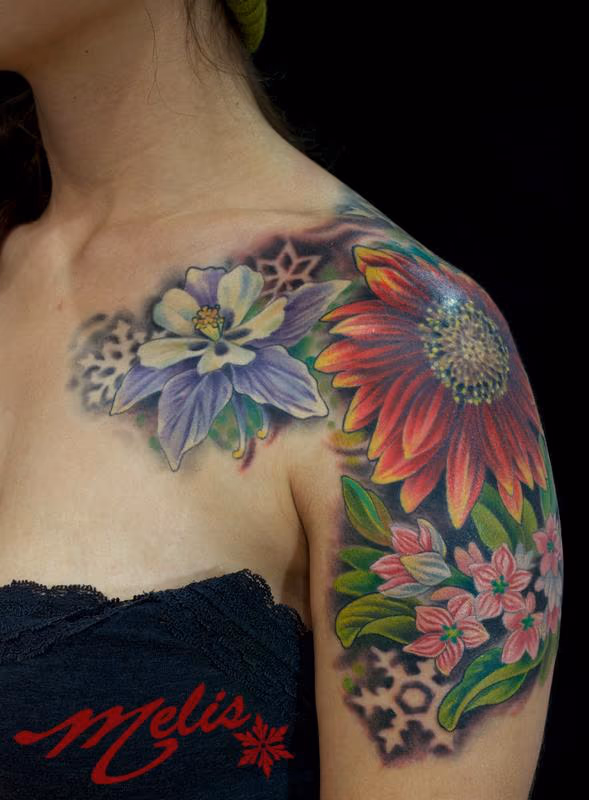 Flowers and negative snowflakes