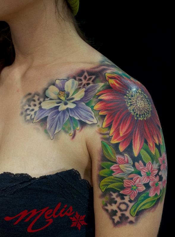 Flowers and negative snowflakes
