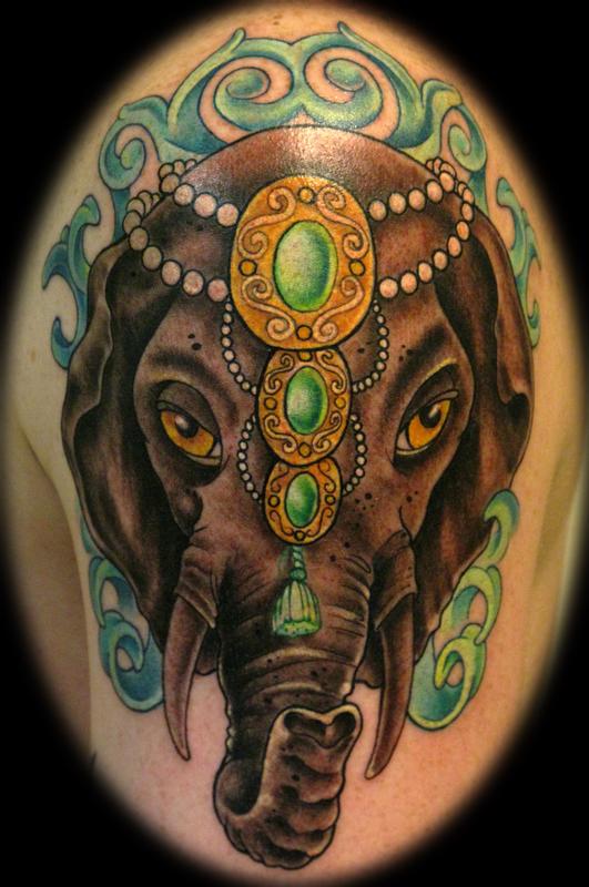 a fun gypsy elephant on Kevin, who has a nice collection of tattoos.... adding this one was fun! 6 hours