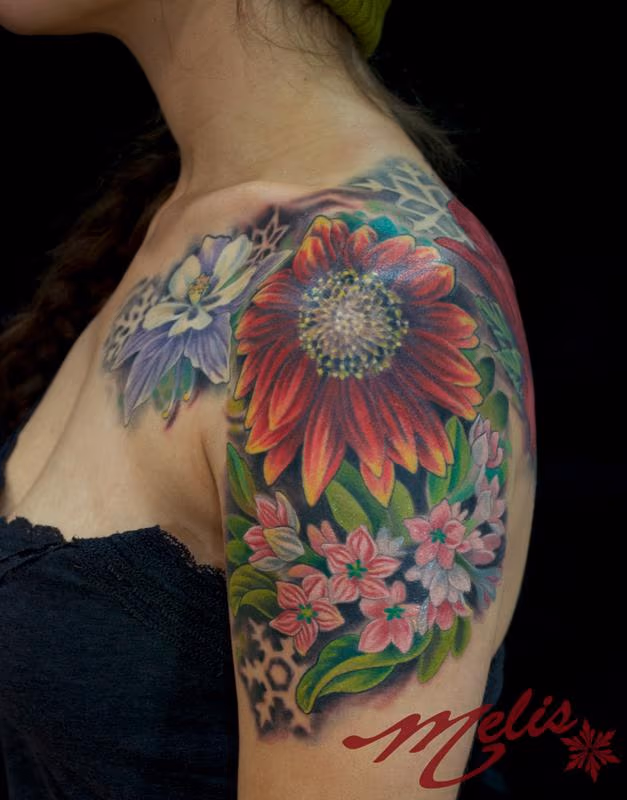 Flowers and negative snowflakes