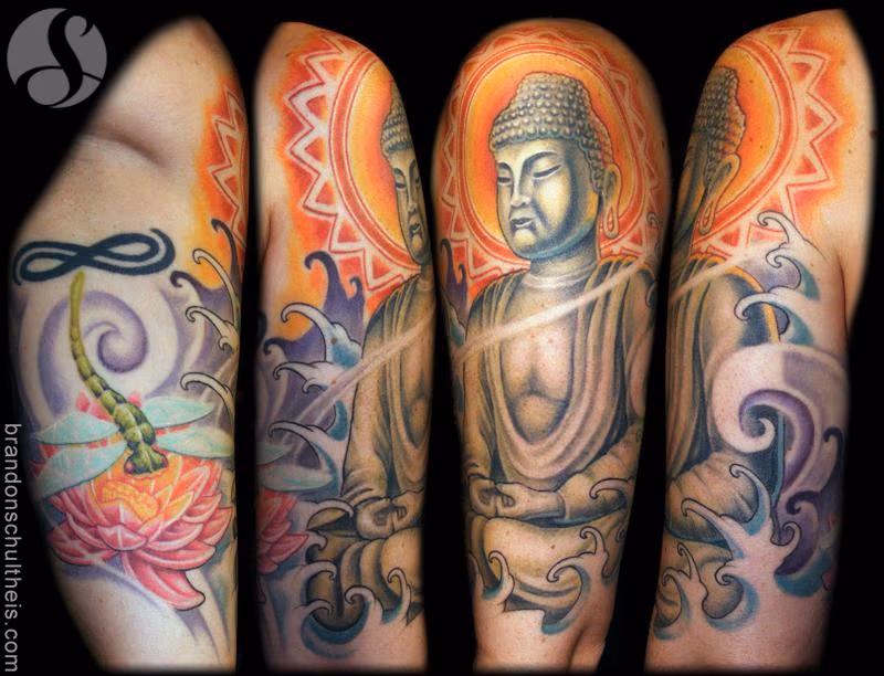Buddha & Lotus half sleeve