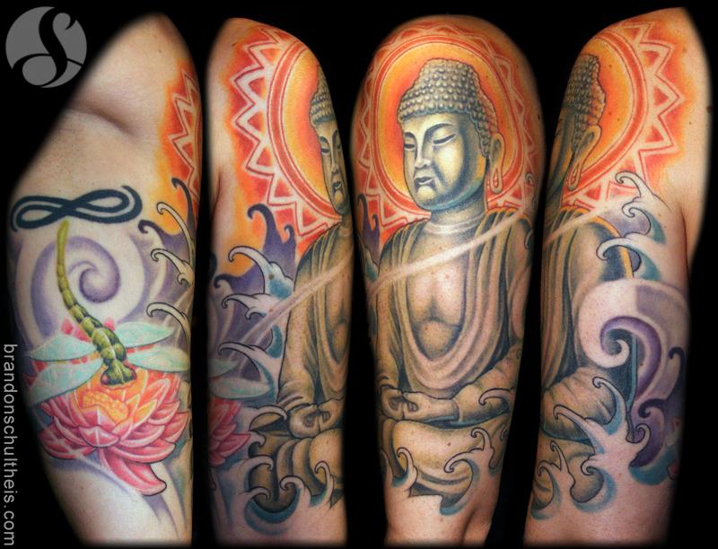 Buddha & Lotus half sleeve