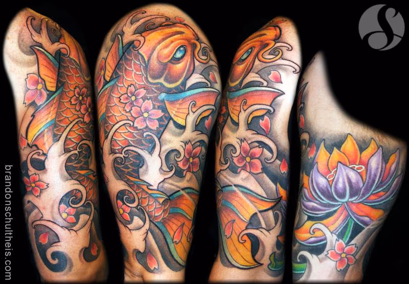 Koi & Lotus Half Sleeve Tattoo