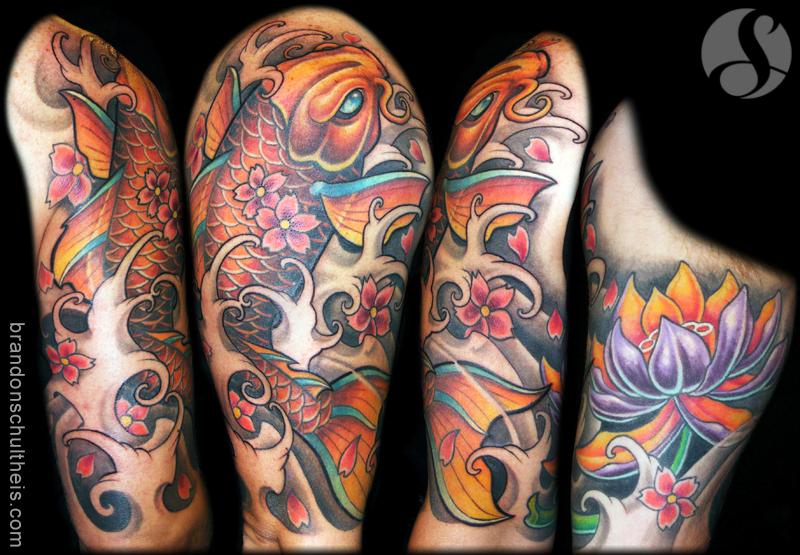 Koi & Lotus Half Sleeve Tattoo