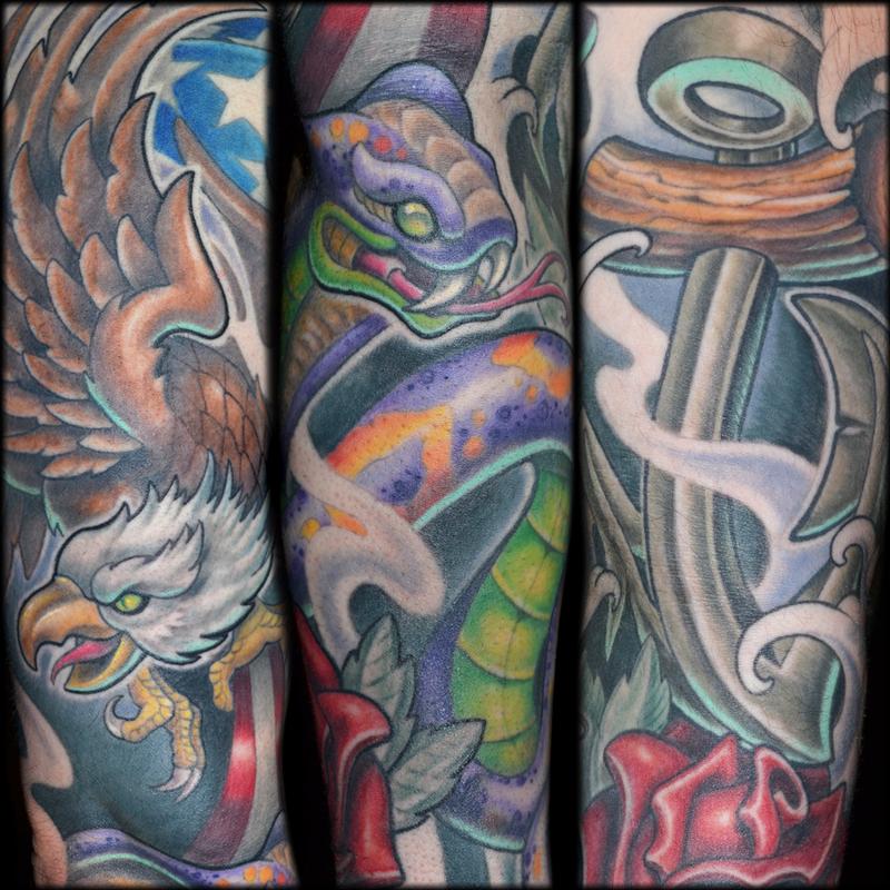Eagle, Snake, Anchor Sleeve Details