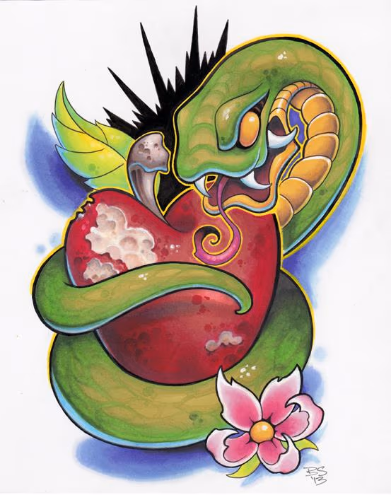 Snake & Apple Marker Drawing