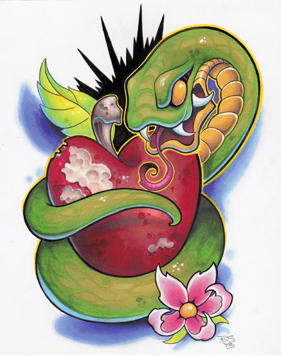 Snake & Apple Marker Drawing