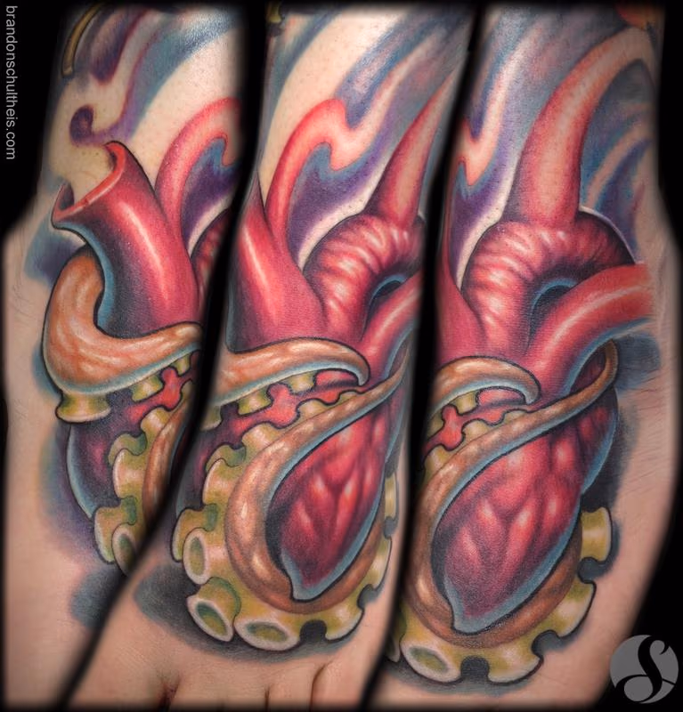 Octo-Heart Foot Tattoo