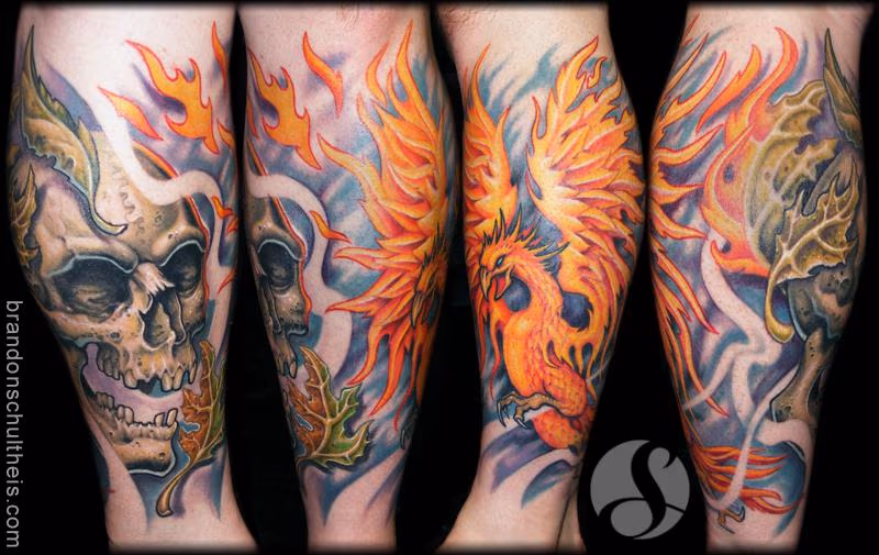Phoenix and Skull Life/Death Tattoo