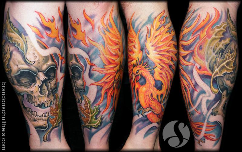 Phoenix and Skull Life/Death Tattoo