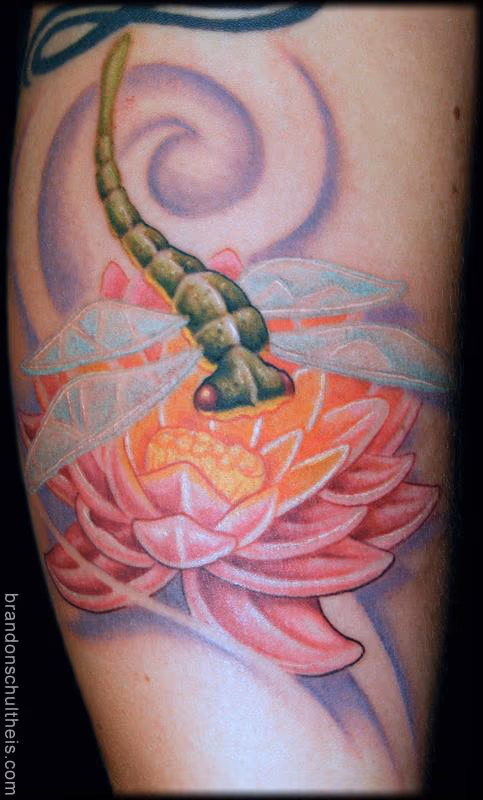 Dragonfly & Lotus Tattoo