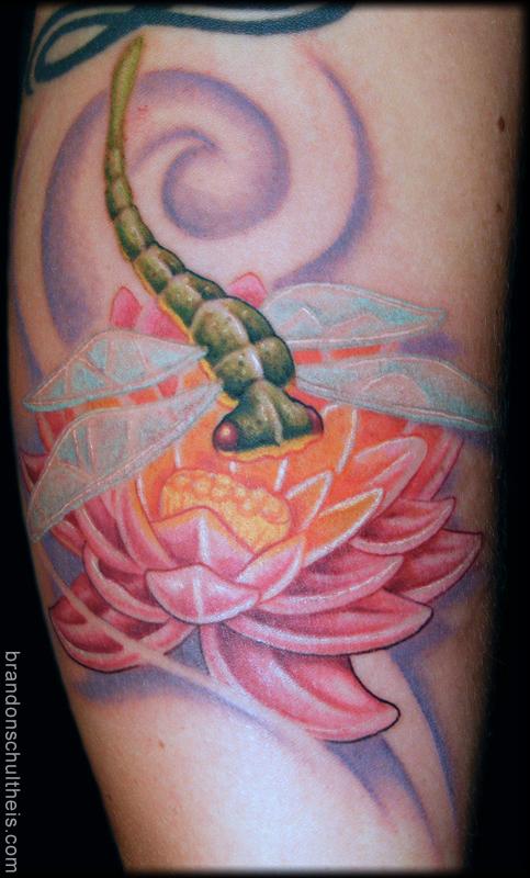 Dragonfly & Lotus Tattoo