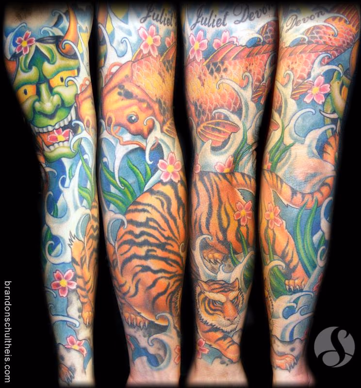 Color Japanese Sleeve: Koi, Tiger, Hannya Mask