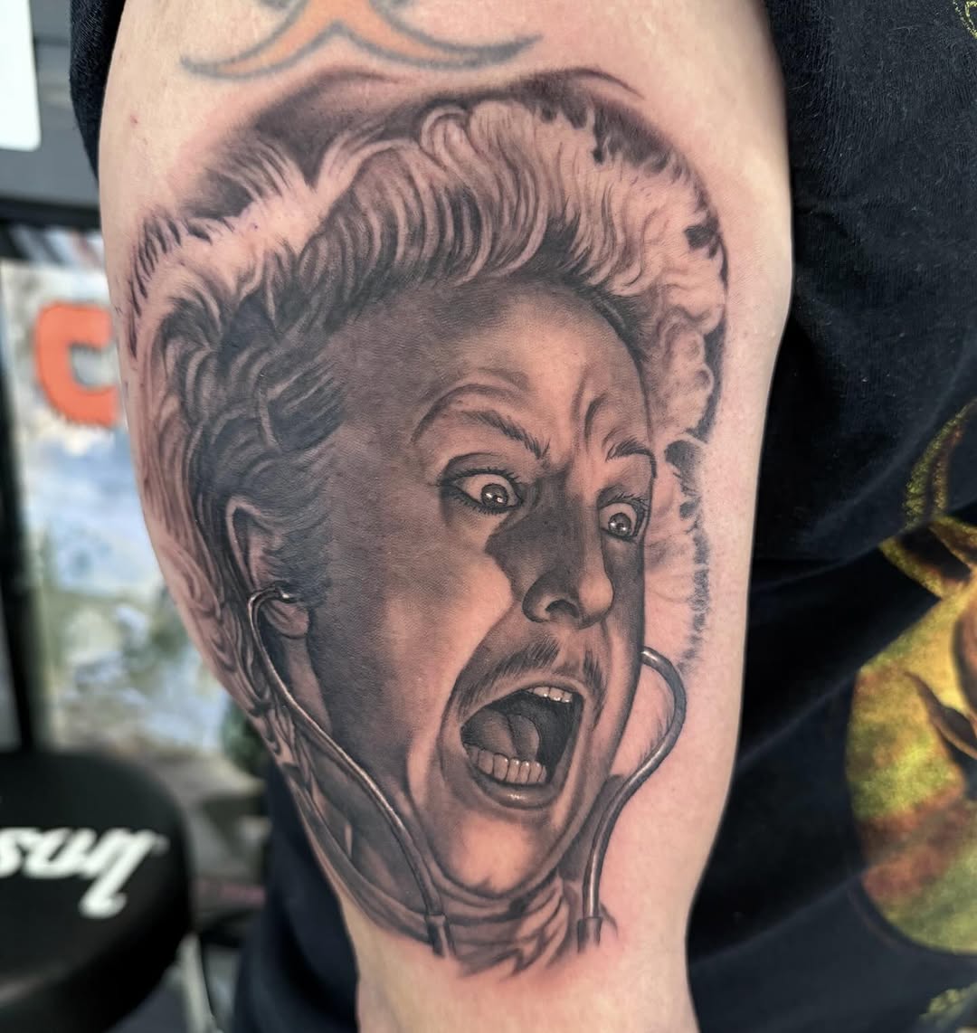 Gene Wilder portrait black-and-grey, arm