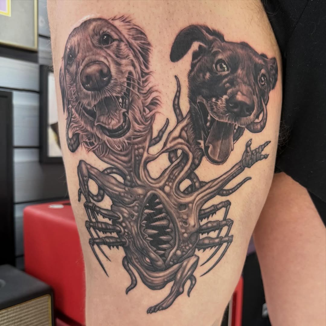 Dog transformation monster portrait, thigh