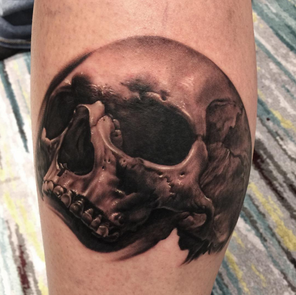Collaborative Black and Gray Skull Tattoo