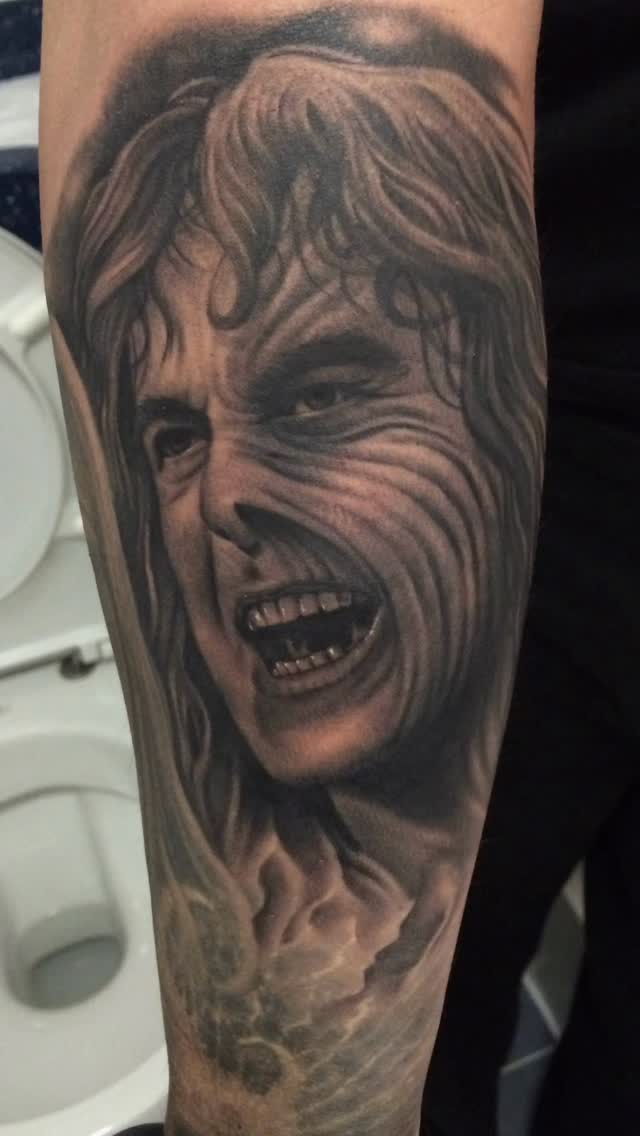 Steve Harris portrait with Eddie demon, forearm