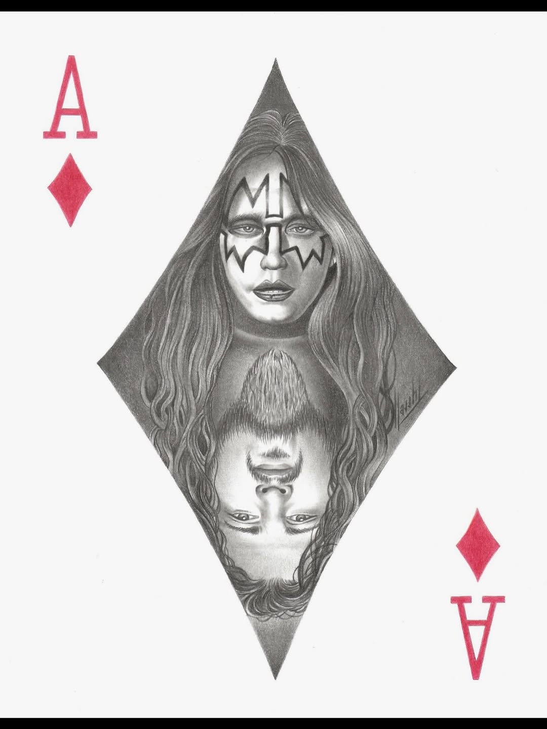 Ace of Diamonds portrait, graphite art