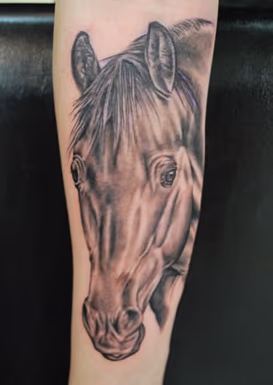 Realistic Black and Grey Horse Tattoo