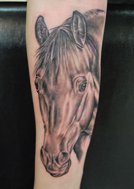 Realistic Black and Grey Horse Tattoo