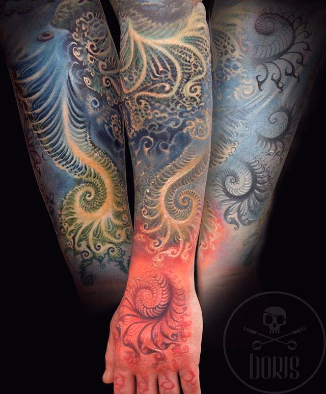 Fractal forearm and hand tattoo