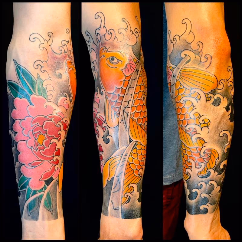 Koi and peony half sleeve