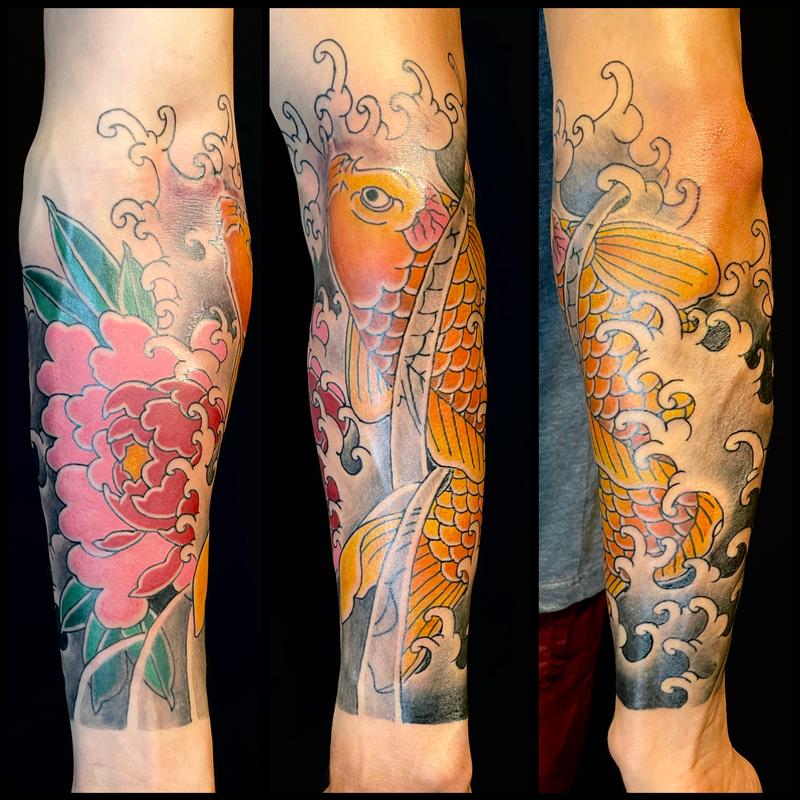 Koi and peony half sleeve