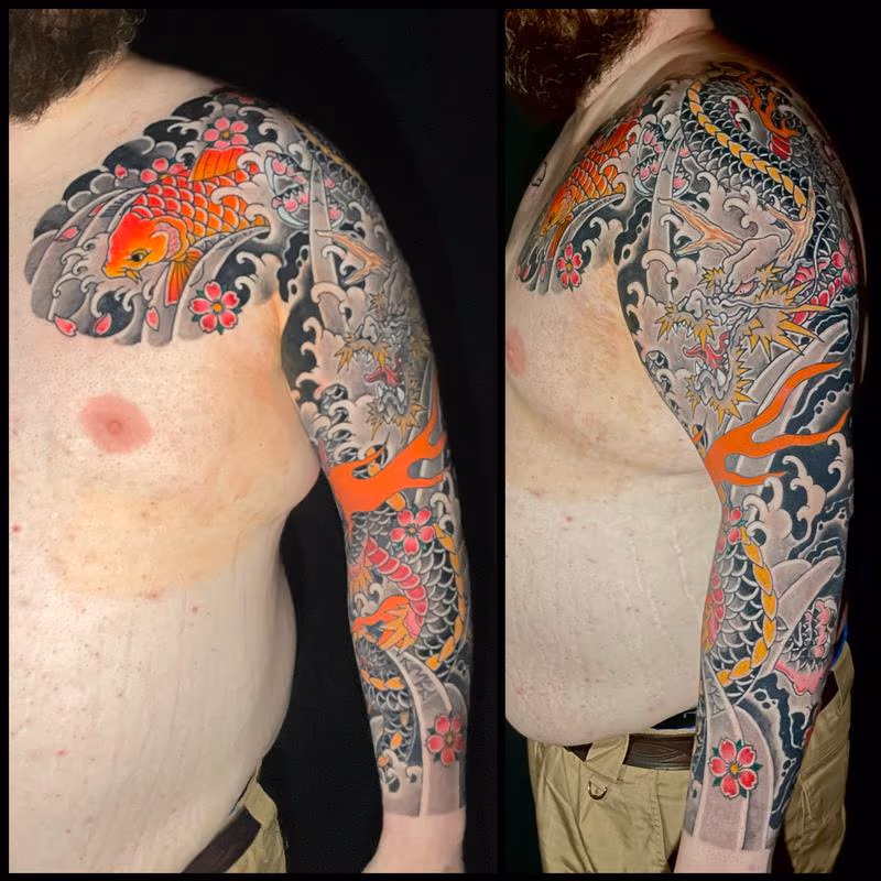 Japanese dragon and koi sleeve
