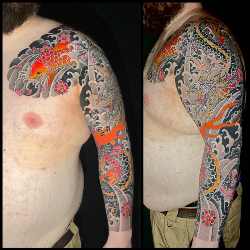 Japanese dragon and koi sleeve