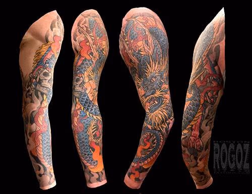 Blue dragon and skull sleeve
