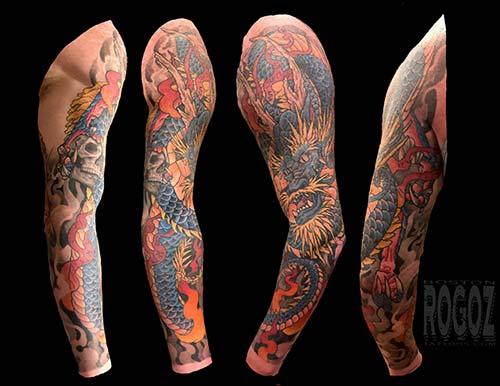 Blue dragon and skull sleeve