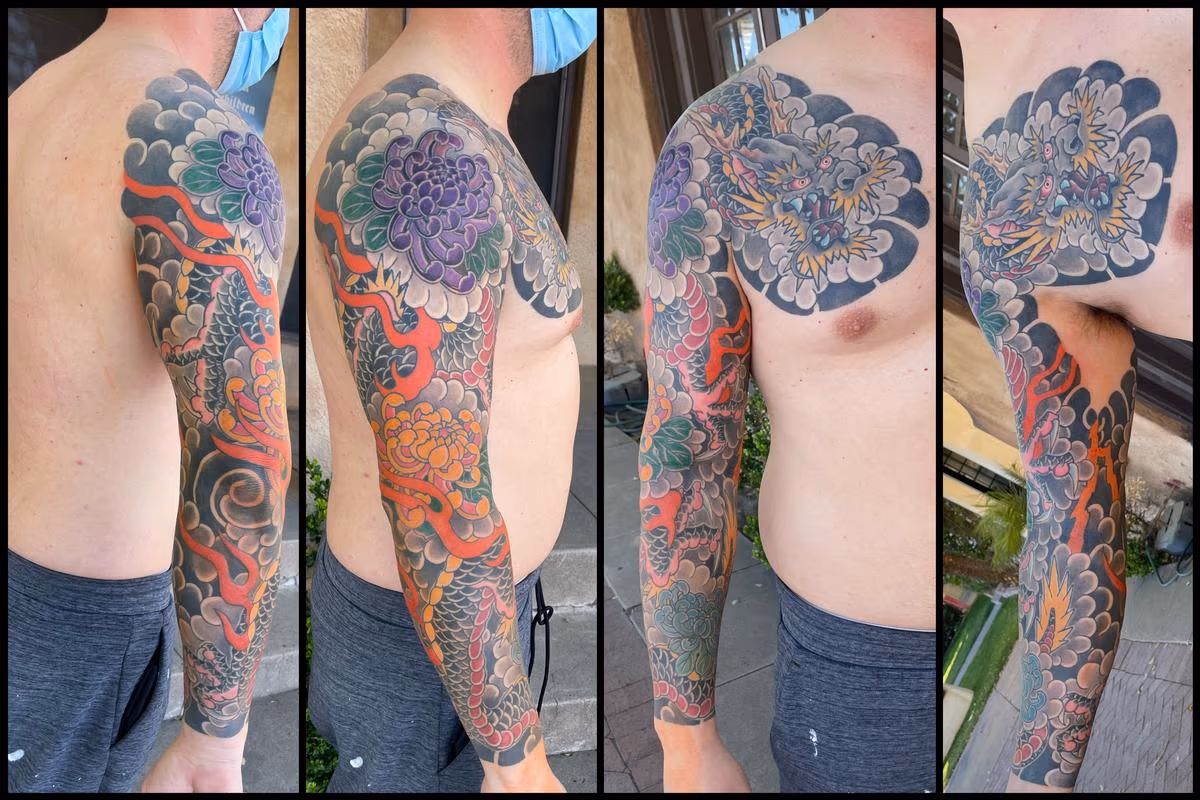 Dragon and chrysanthemum chest and arm sleeve