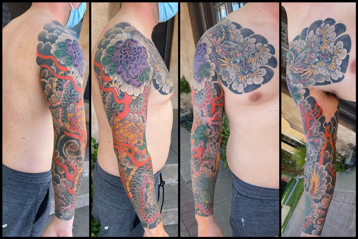 Dragon and chrysanthemum chest and arm sleeve