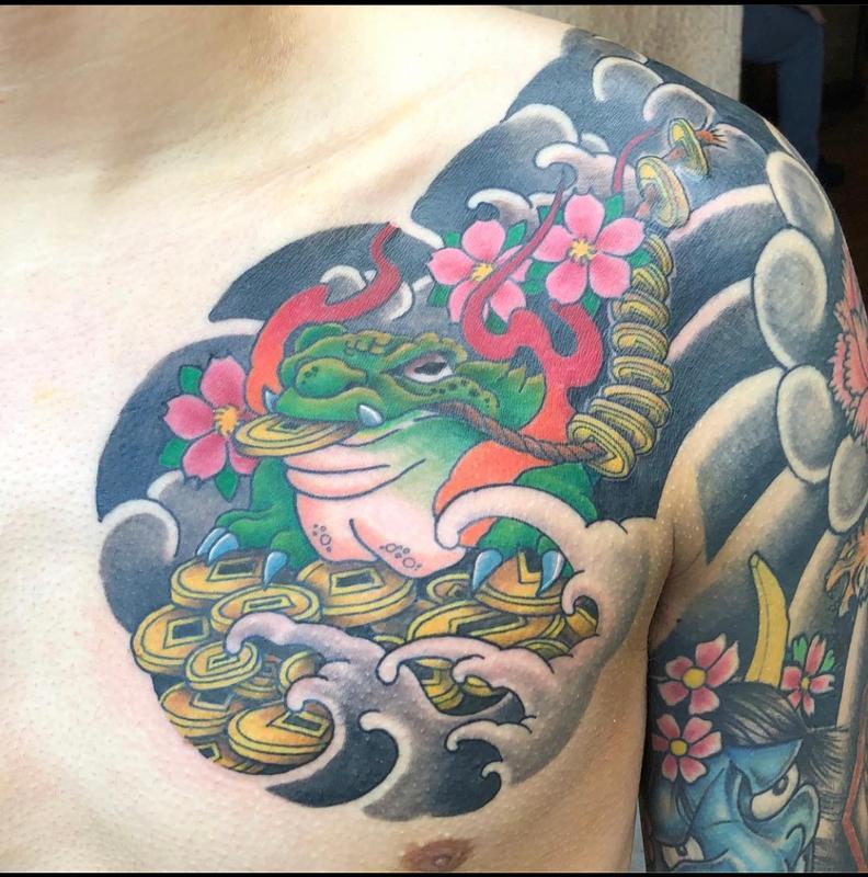 Money toad chest panel tattooed