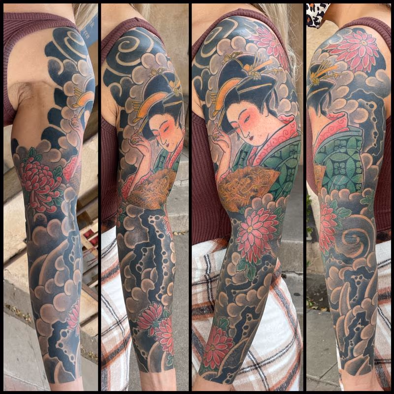 Geisha with Chrysanthemum sleeve