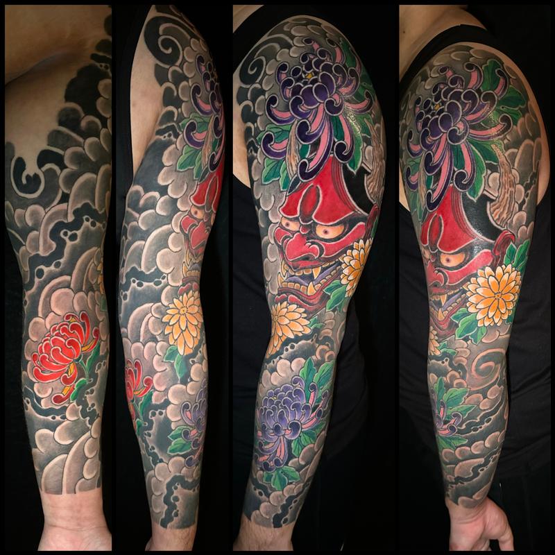Hannya and chrysanthemum sleeve