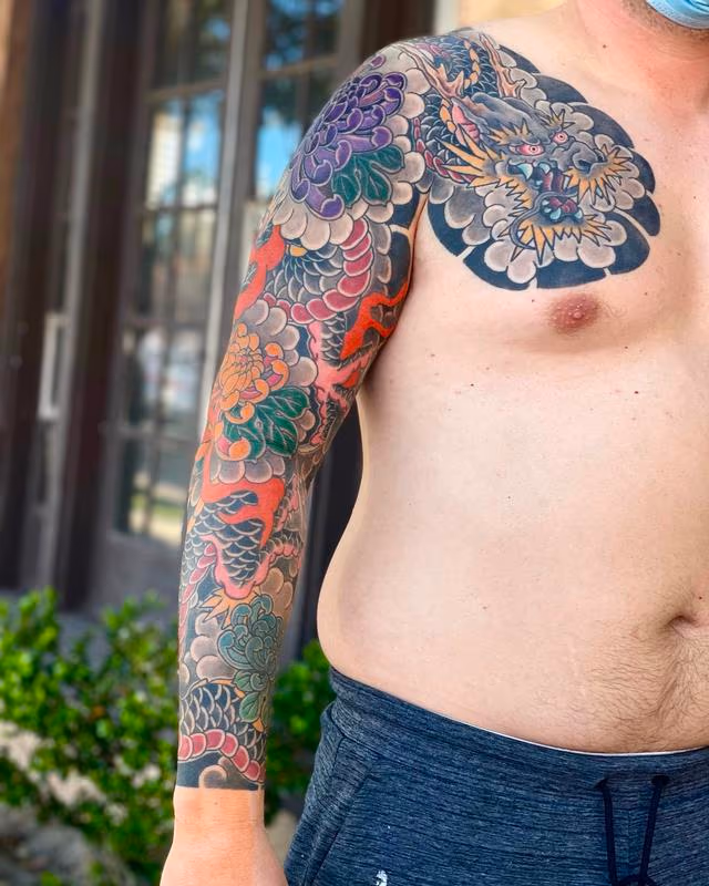 Japanese dragon. And chrysanthemum chest and arm sleeve